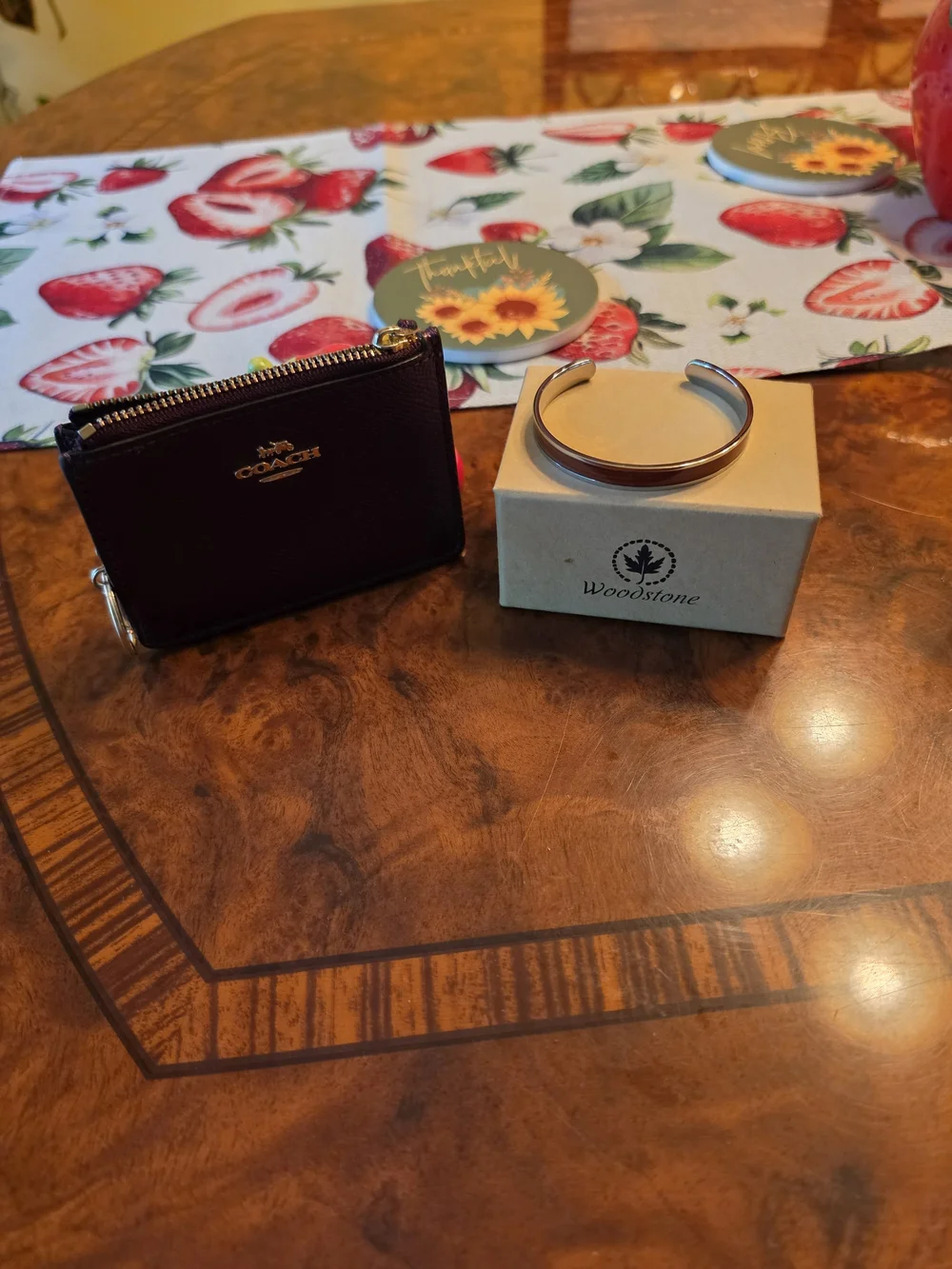 💜 NWOT Coach Plum Purple Card Holder + Woodstone Bracelet Bundle